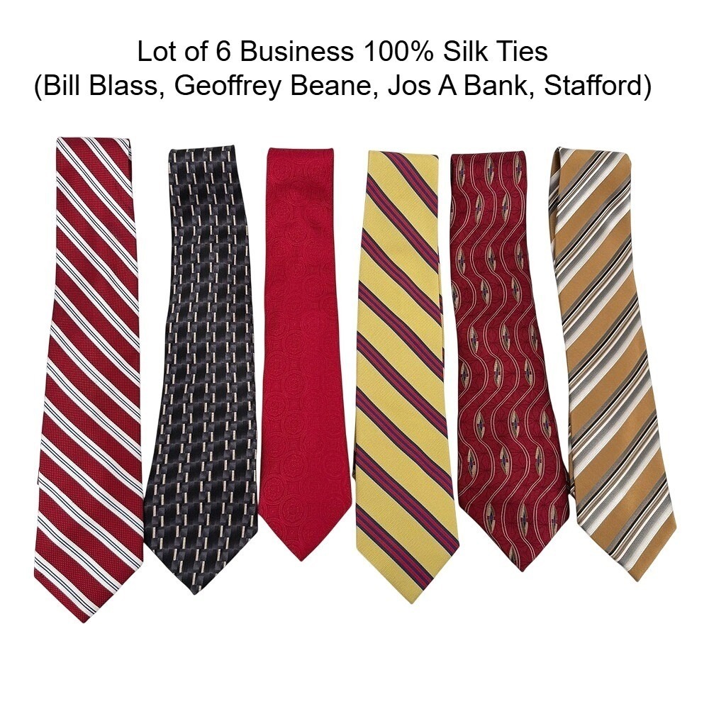 Lot of 6 Mens Silk‎ Ties Jos A Bank Geoffrey Beene Stafford Bill Blass Business